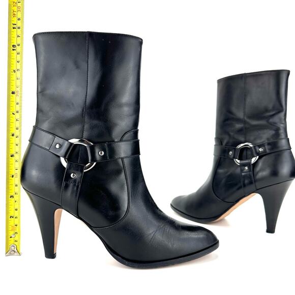 Lumiani Black Leather High Heel Short Boot Sz 9.5 Italian Made Almond Toe Bootie - Picture 8 of 9